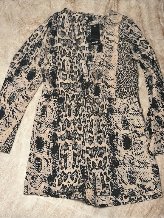 Nasty Gal Pants - Nasty Gal | Snakeskin Print Wrap Romper, Size 6 (US)